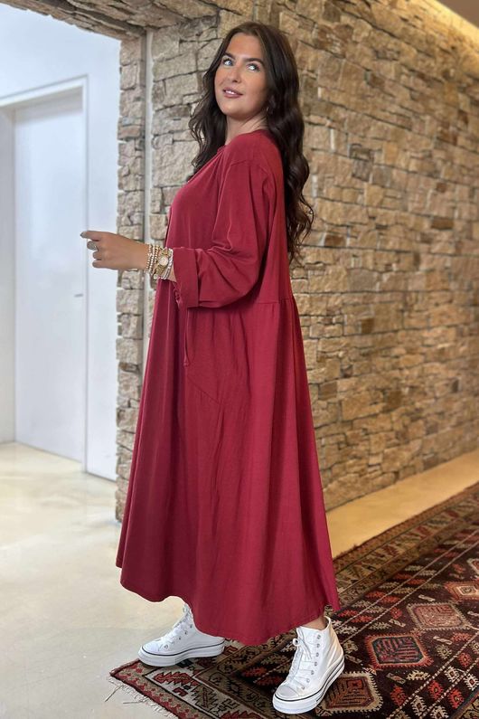 Made in Italy Donegal Cotton Jersey Smock Dress Burgundy